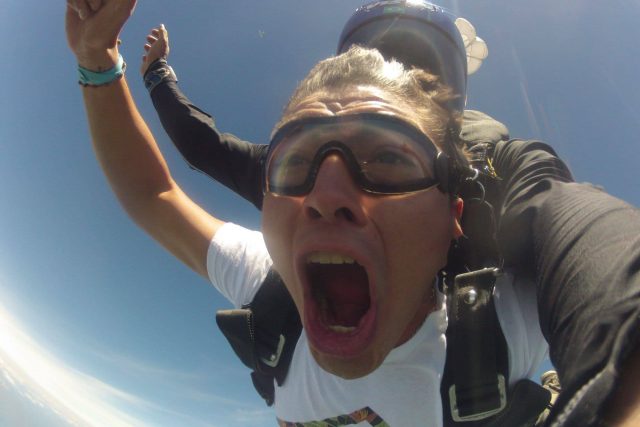 Tandem skydiver enjoying the rush of free fall at Chattanooga Skydiving Company